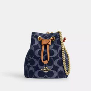 Coach Drawstring Wristlet In Signature Denim